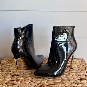 London Rag Siren Women's Stiletto Ankle Boots in Black and Gold Size 9